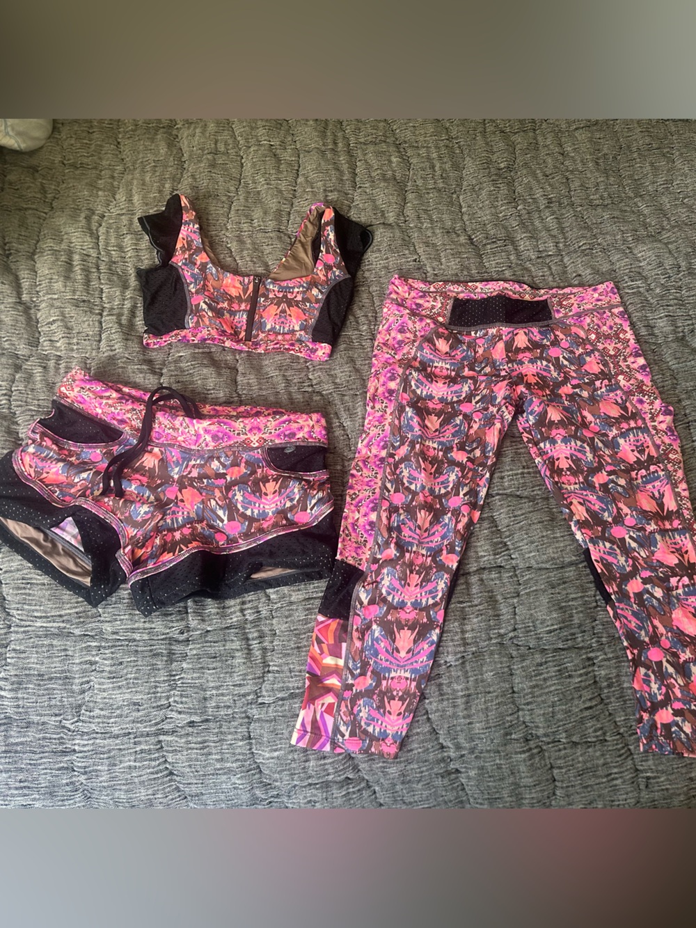 Maaji Pink and Black Patterned Activewear Set small and medium